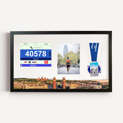 Barcelona Marathon Medal, Photo and Bib Display Frame - Official