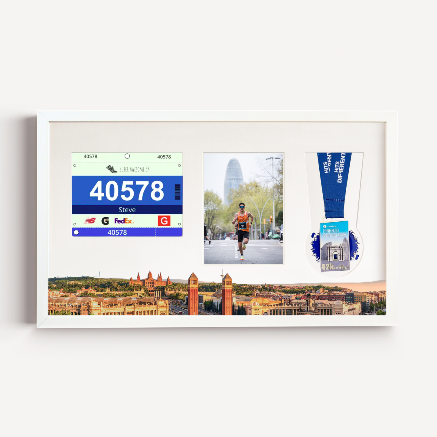 Barcelona Marathon Medal, Photo and Bib Display Frame - Official
