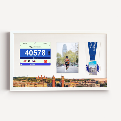 Barcelona Marathon Medal, Photo and Bib Display Frame - Official