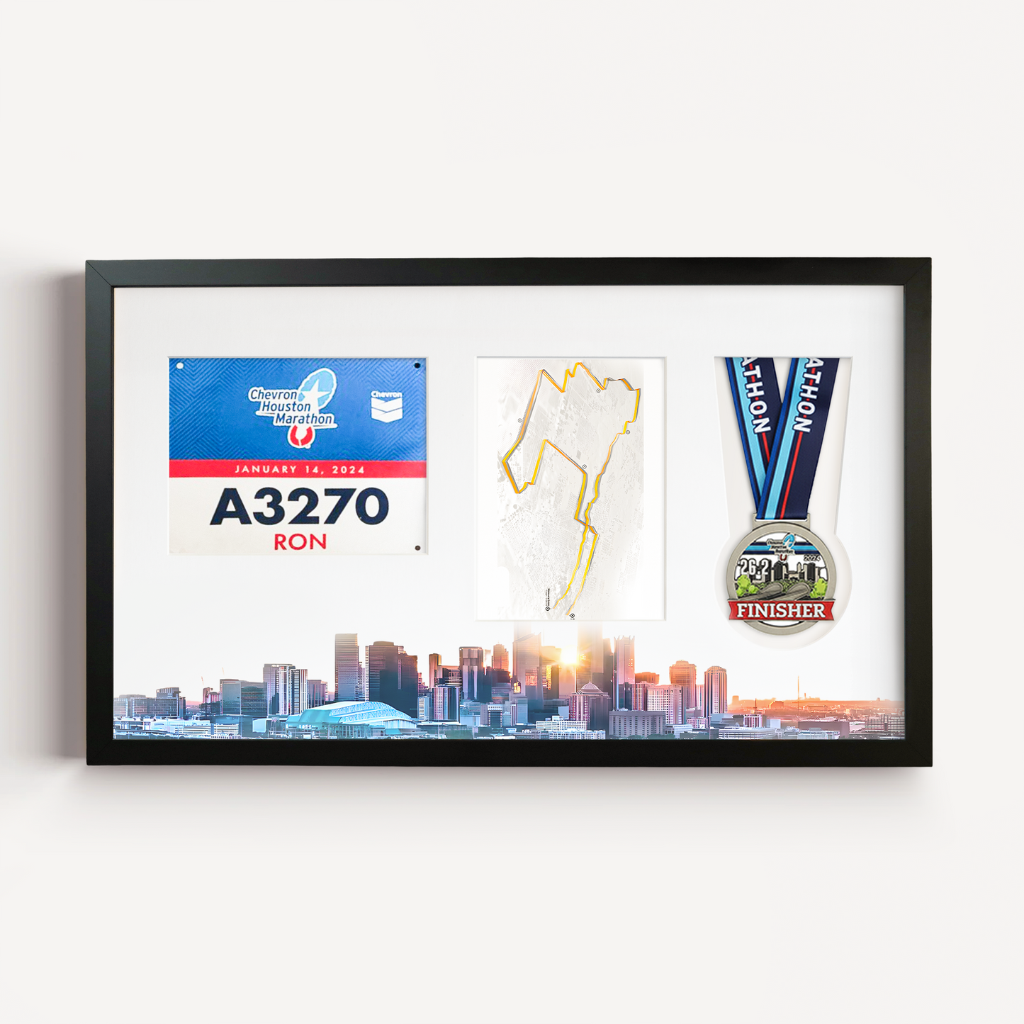 Houston Medal, Race Map & Bib Display Frame - Official
